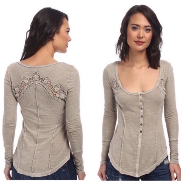Free People Tops Free People Keepsake Crochet Lace Raw Seam Long